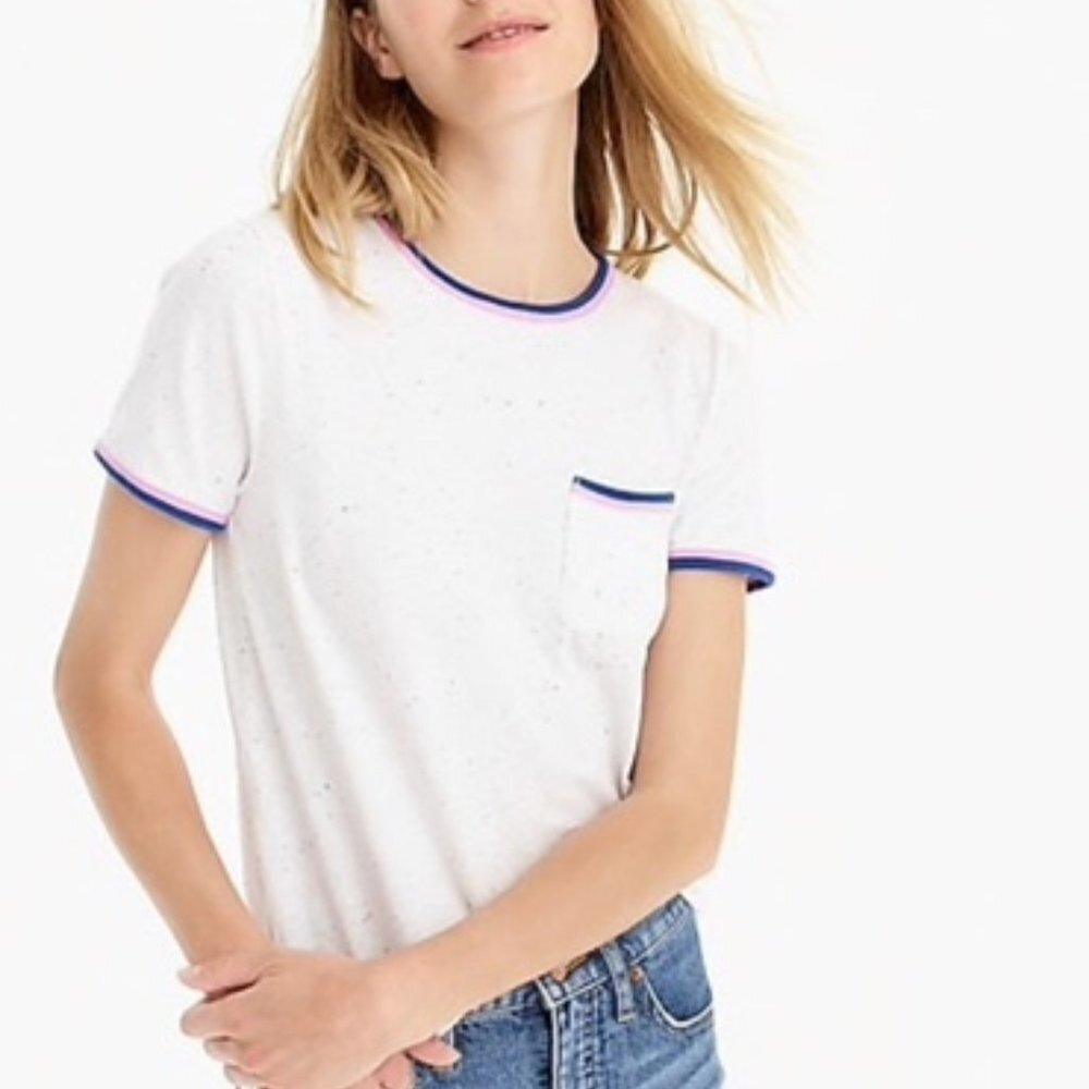 J. Crew Women's Size Small T Shirt Speckled Contrast Ringer Pocket